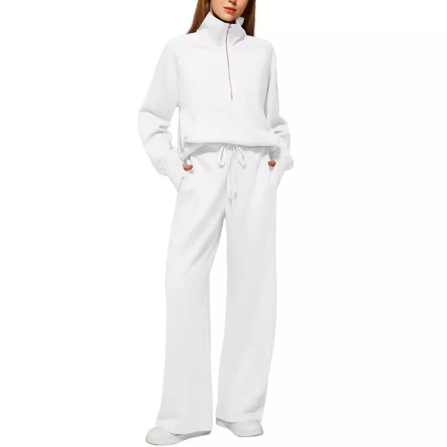 Damen Sportliches Loungewear-Set mit hohem Kragen und weiten Beinen WW