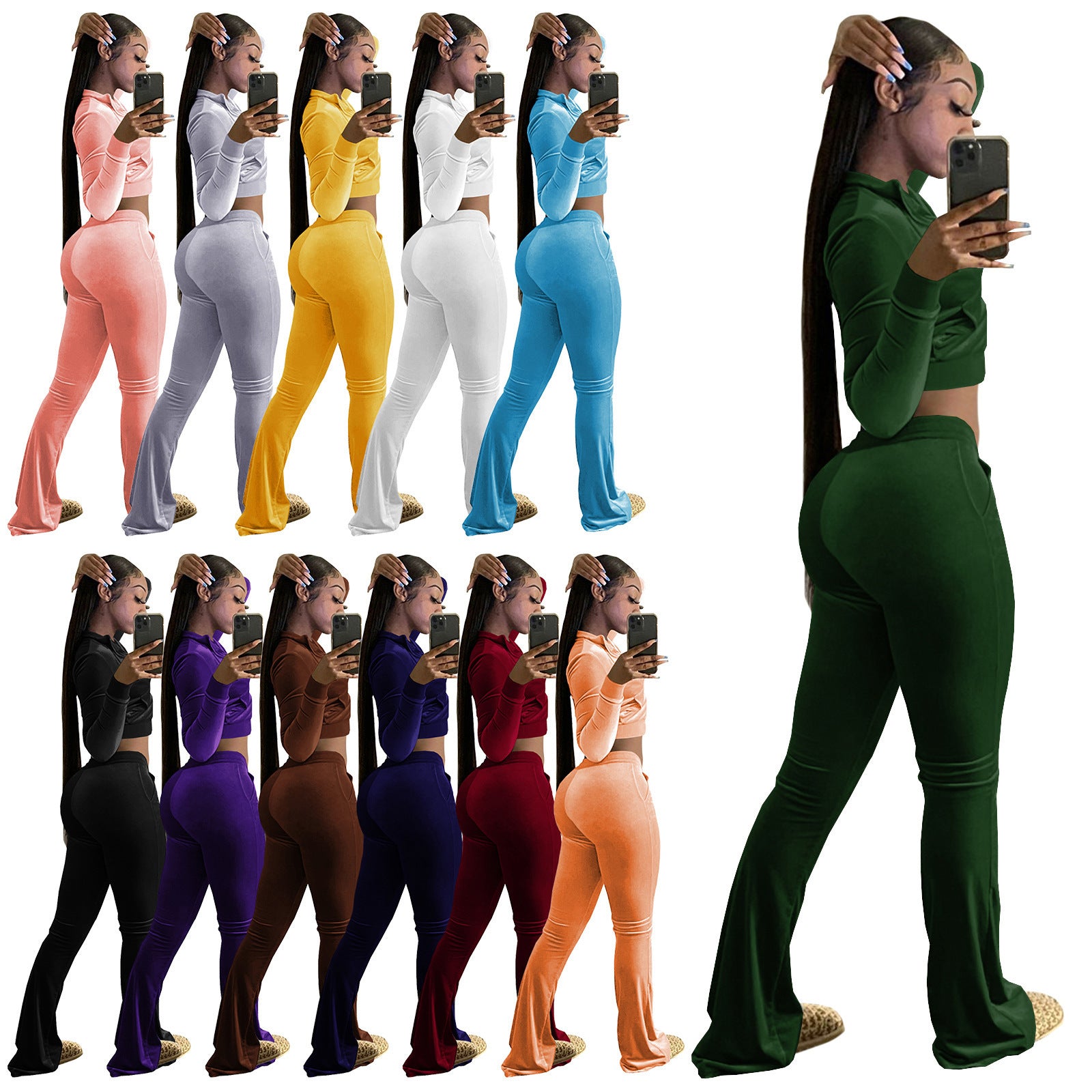 Damen Velours Tracksuit mit Zip-Front und weit geschnittener Hose WW