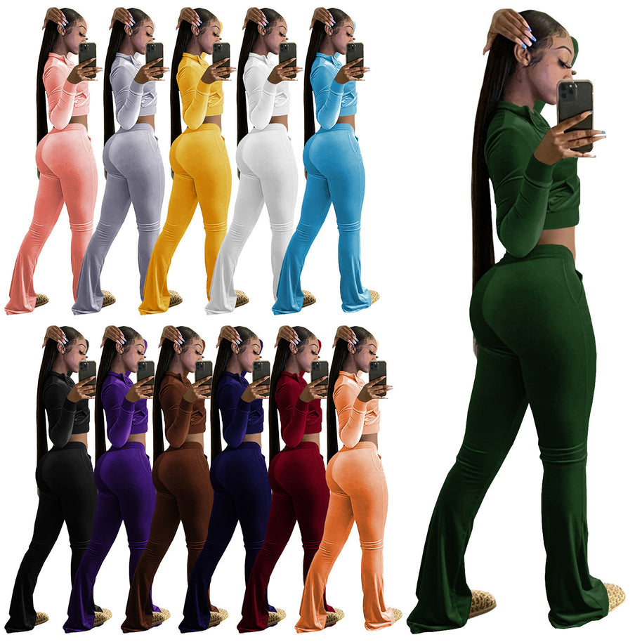 Damen Velours Tracksuit mit Zip-Front und weit geschnittener Hose WW