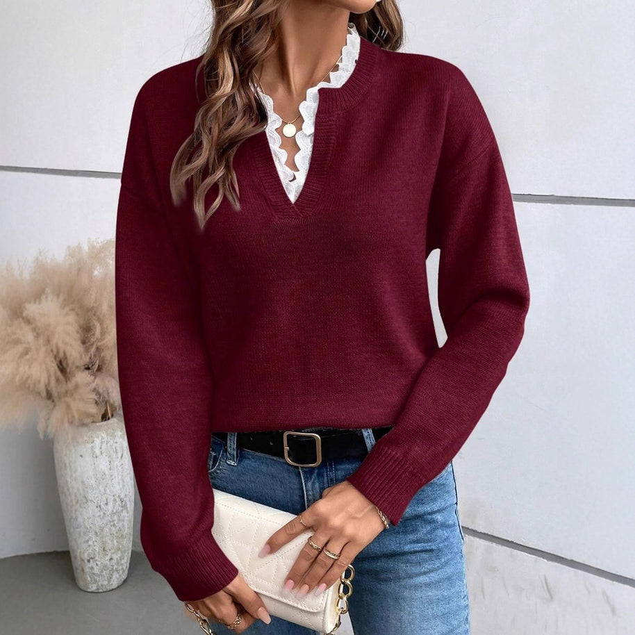 Damen Strickpullover mit elegantem Lagenlook und Rüschenkragen WW