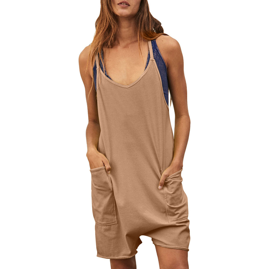 Damen komfortabler Overall mit tiefem Ausschnitt und praktischen Taschen WW
