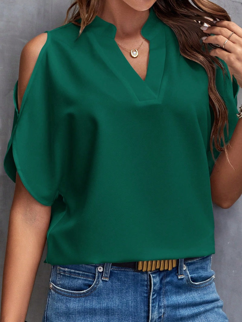 Damen Blusenshirt mit Cut-Out-Ärmeln und modischem Stehkragen WW