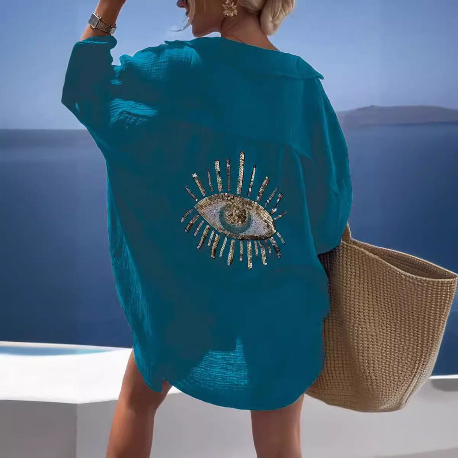 WW | Reverskragen Baumwoll-Leinen-Shirt für Frühling/Sommer