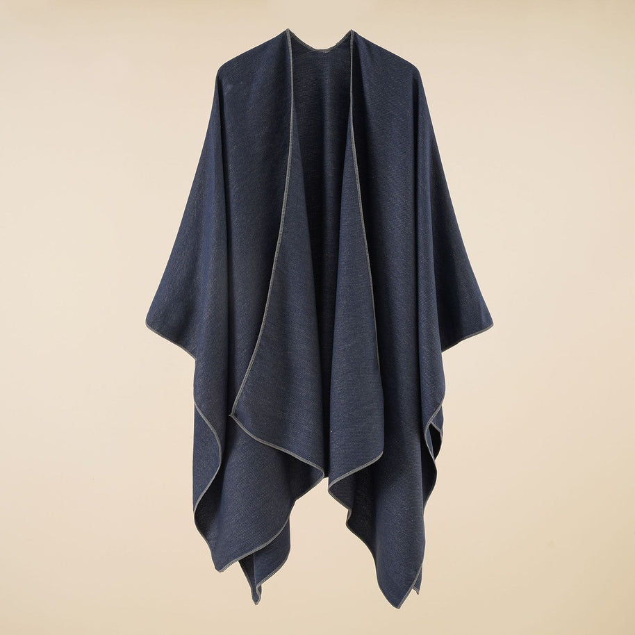 Damen Eleganter Wickelp Poncho aus weichem Wollmix WW