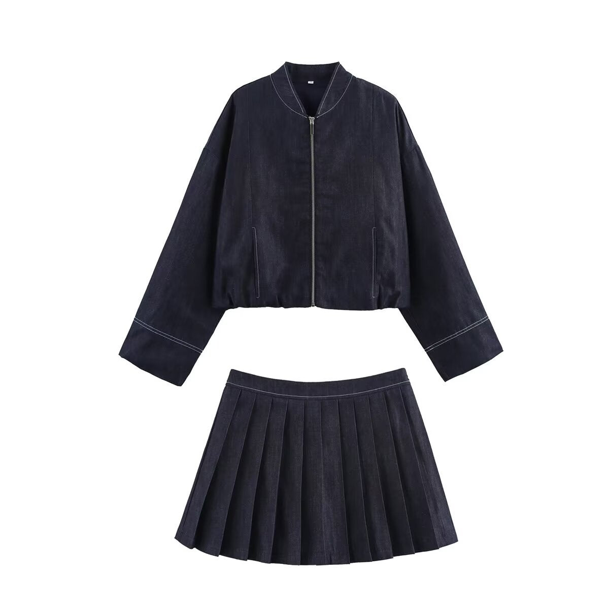 Damen cropped Denim-Jacke im lässigen Blouson-Stil mit Reißverschluss WW