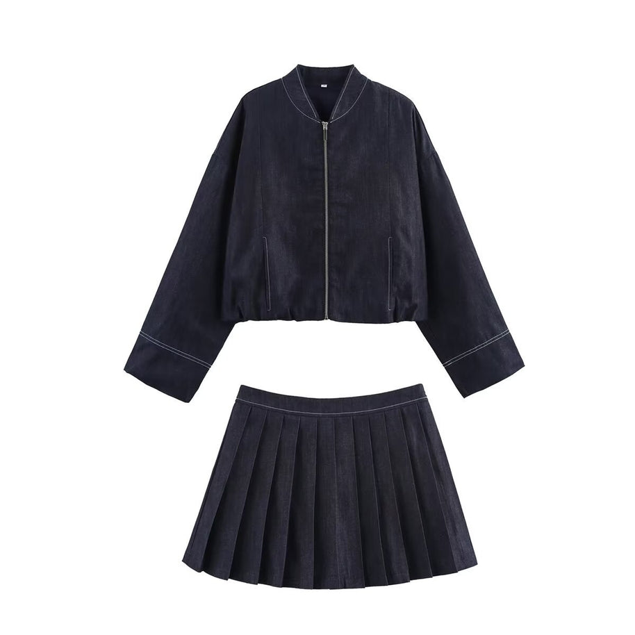 Damen cropped Denim-Jacke im lässigen Blouson-Stil mit Reißverschluss WW