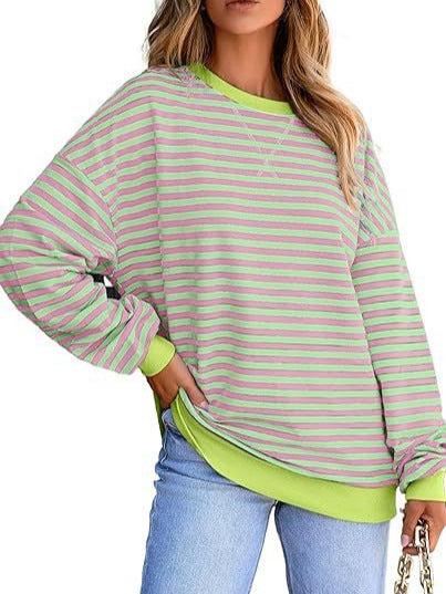 Damen gestreifter Sweatshirt mit modernem Schnitt und Kontrastdetails WW
