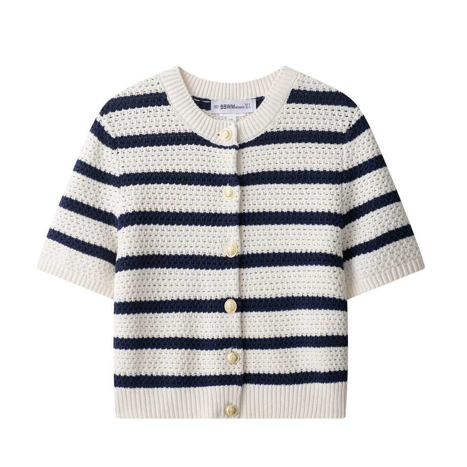 Damen Kurzarm-Strickjacke mit auffälligem Streifenmuster und zeitlosem Design WW