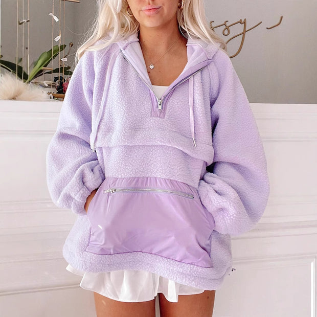 Damen Fleece-Pullover mit hohem Kragen und praktischer Fronttasche WW