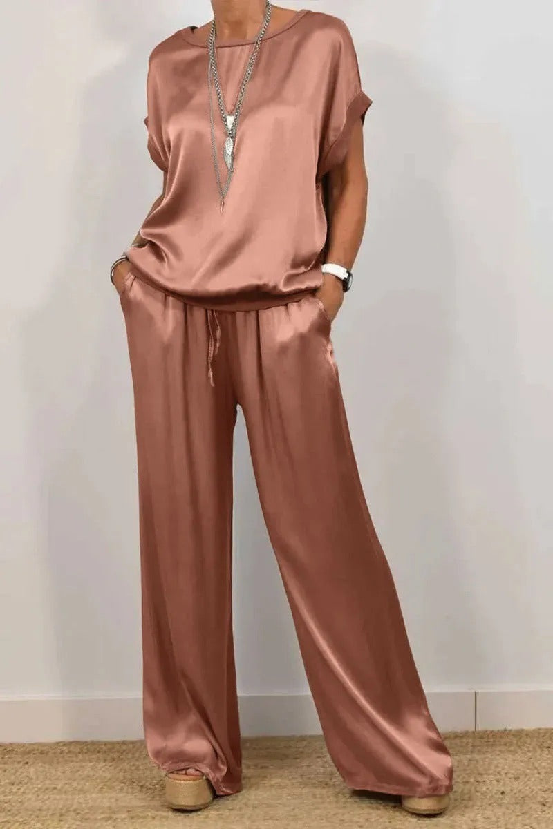 Damen elegantes Lounge-Set mit fließendem Schnitt und elastischem Bund WW