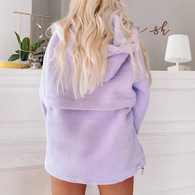 Damen Fleece-Pullover mit hohem Kragen und praktischer Fronttasche WW