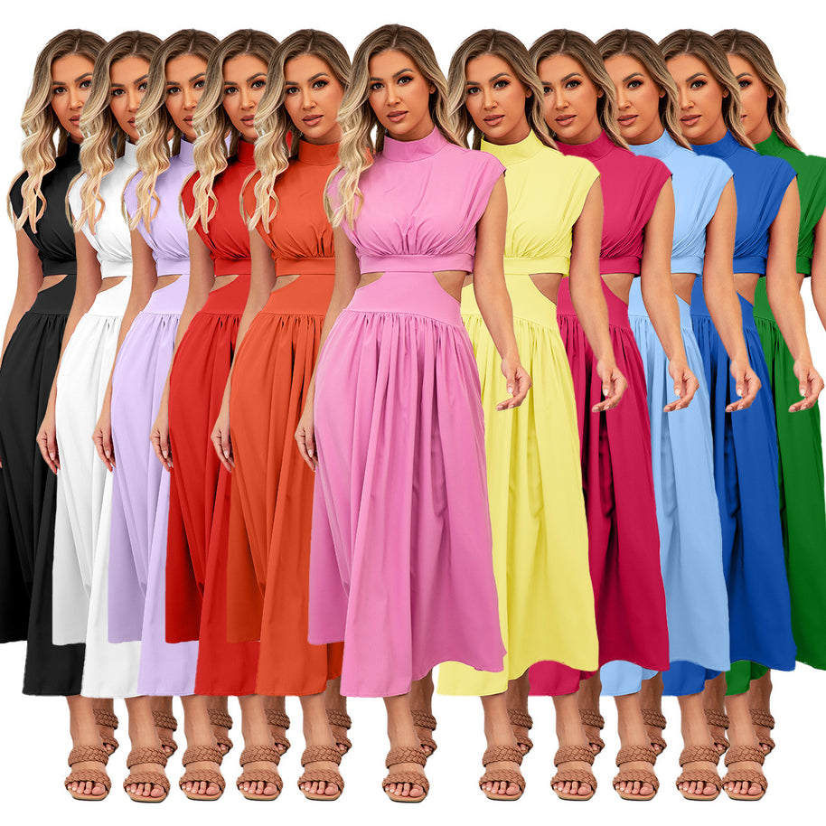 Damen Cut-Out Sommerkleid mit hohem Kragen WW