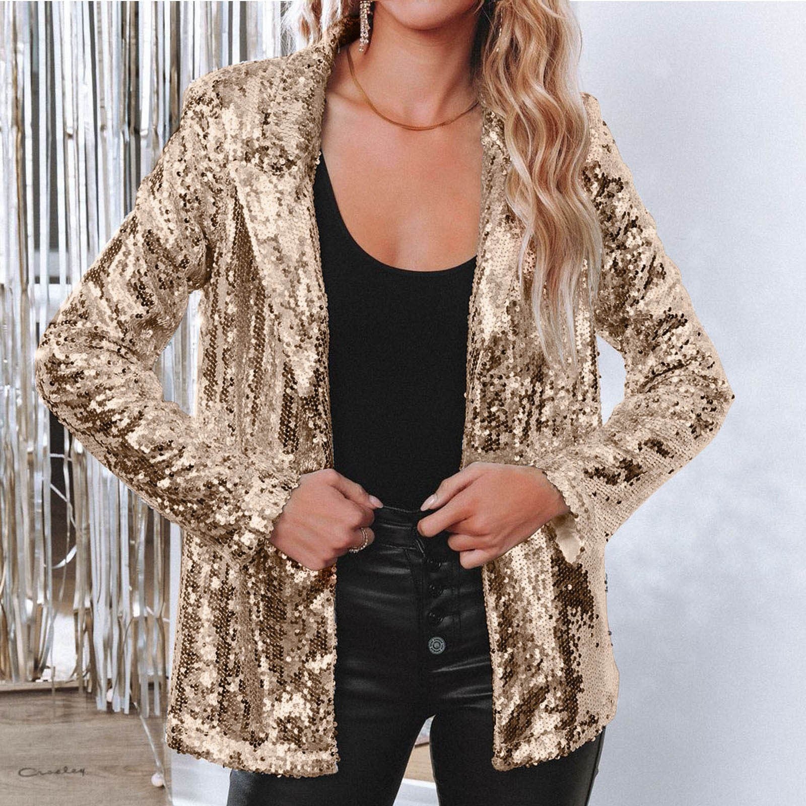 Damen eleganter Paillettenblazer mit schimmerndem Finish WW