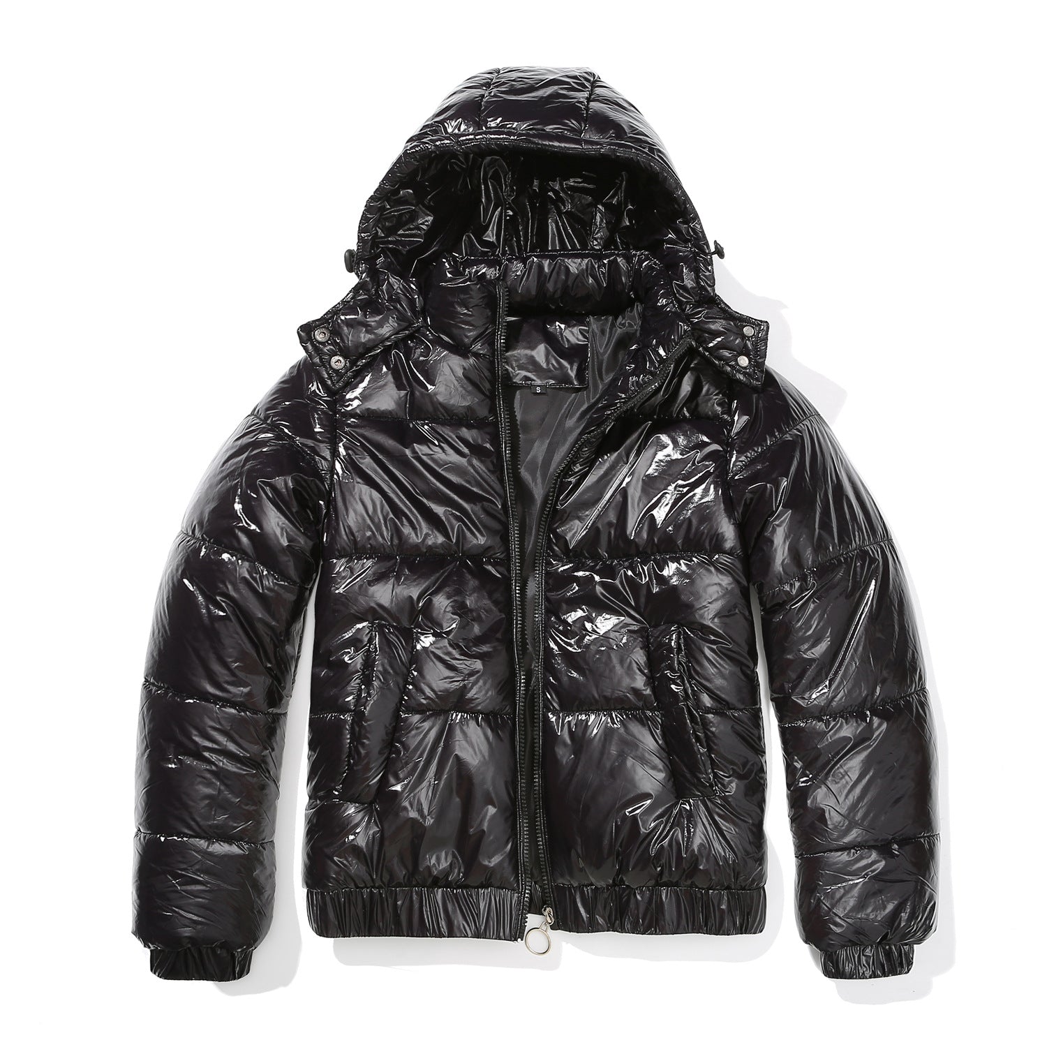 Damen glänzende Steppjacke mit abnehmbarer Kapuze WW