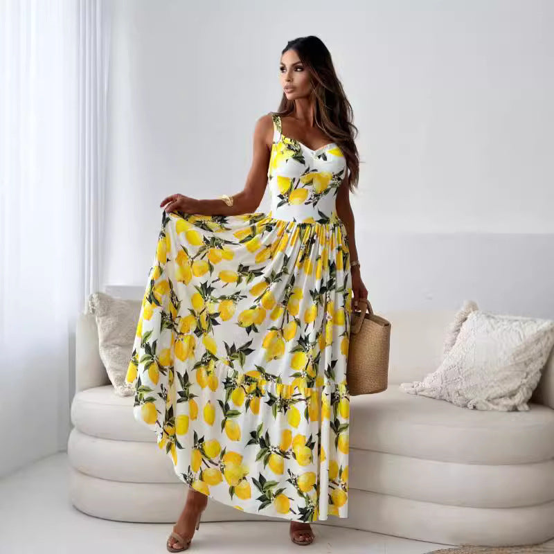 WW | Bedrucktes Elastisches Taillenloses Statement Maxi Kleid