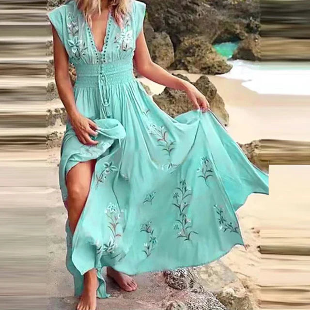 WW | Bohemian Maxi Kleid Mit V-ausschnitt Und Eleganten Stickereien