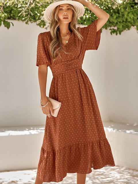 WW | Elegantes Boho Maxikleid mit Kurzen Ärmeln