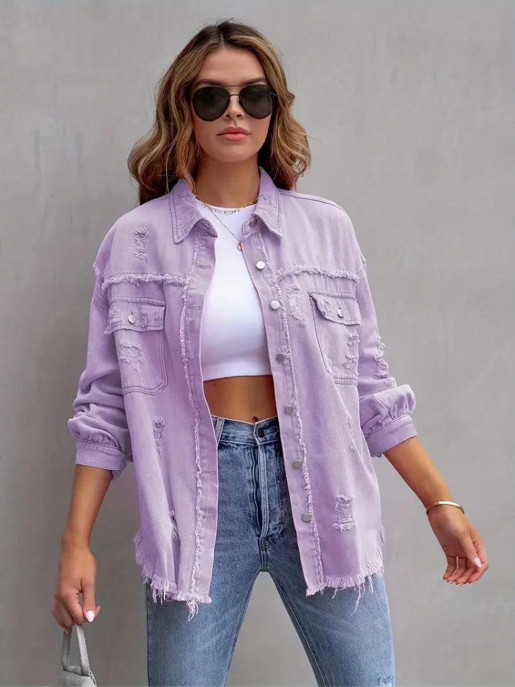 WW Denim Jacke | Übergroße zerrissene Denimjacke für Frauen