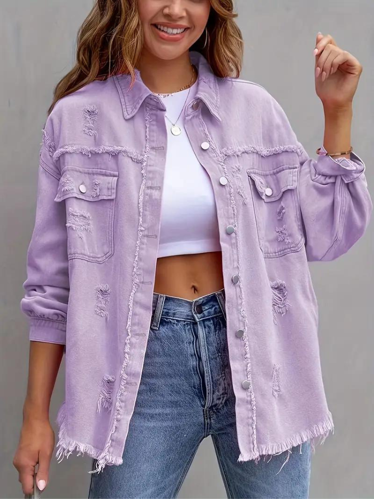 WW Denim Jacke | Übergroße zerrissene Denimjacke für Frauen