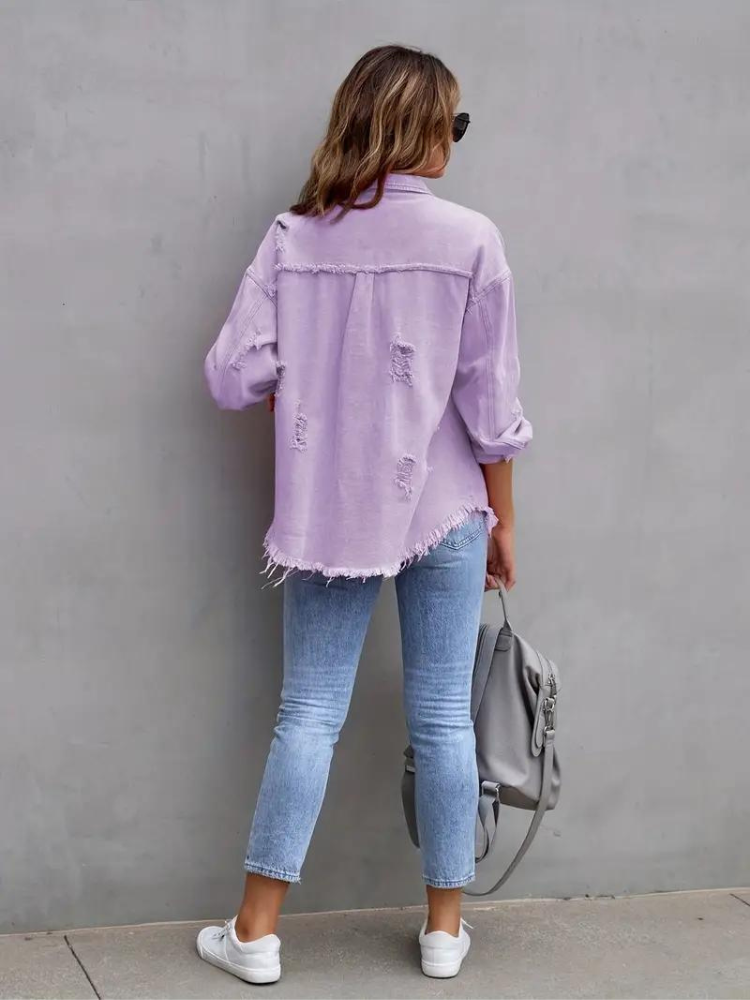 WW Denim Jacke | Übergroße zerrissene Denimjacke für Frauen