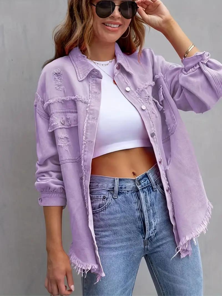 WW Denim Jacke | Übergroße zerrissene Denimjacke für Frauen