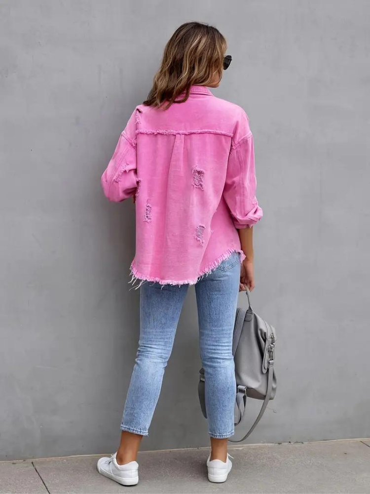 WW Denim Jacke | Übergroße zerrissene Denimjacke für Frauen