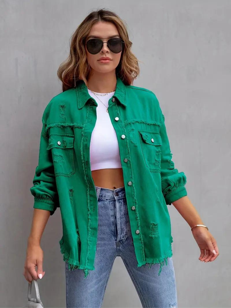 WW Denim Jacke | Übergroße zerrissene Denimjacke für Frauen