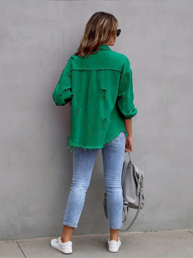 WW Denim Jacke | Übergroße zerrissene Denimjacke für Frauen