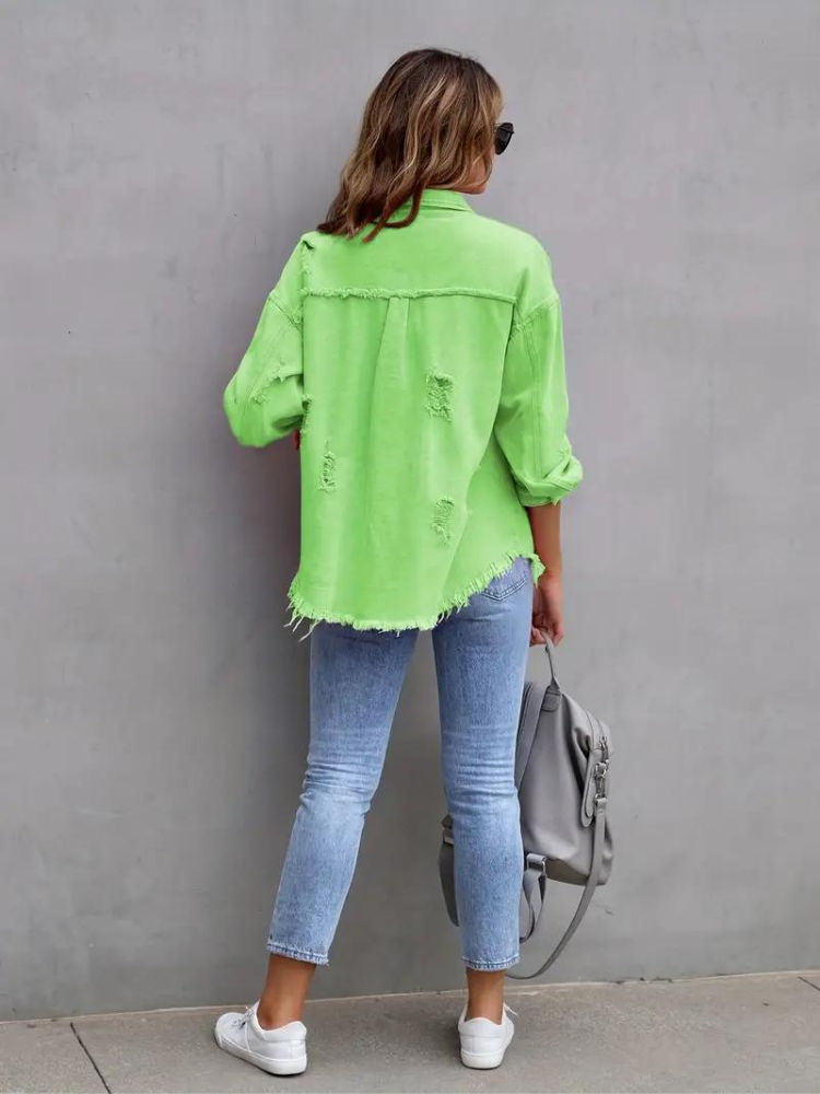 WW Denim Jacke | Übergroße zerrissene Denimjacke für Frauen