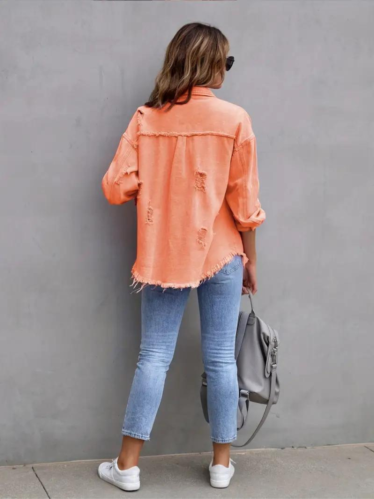 WW Denim Jacke | Übergroße zerrissene Denimjacke für Frauen