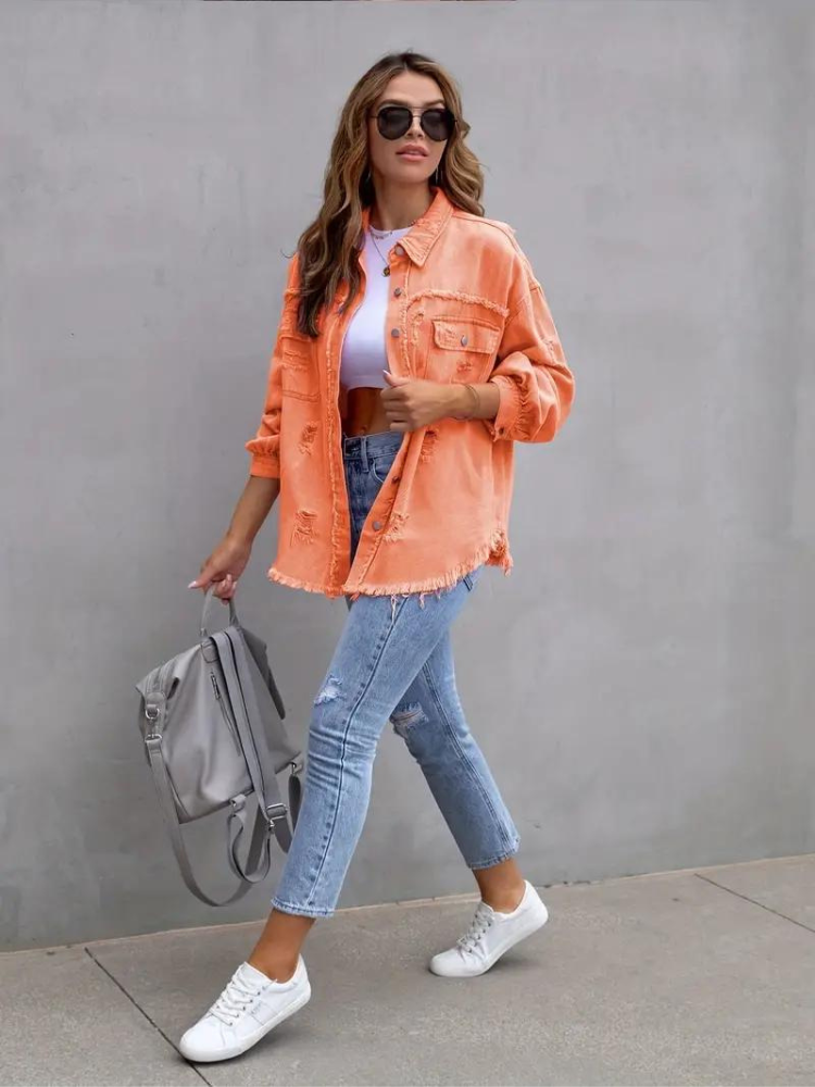WW Denim Jacke | Übergroße zerrissene Denimjacke für Frauen