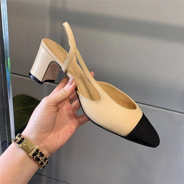WW | Aprikose Frauen Pumps Mittelhohe Absätze Gemischte Farben Runde Spitze Legere Schuhe Damen Sandalen Festkleid Slingbacks Damen Schuhe Trend