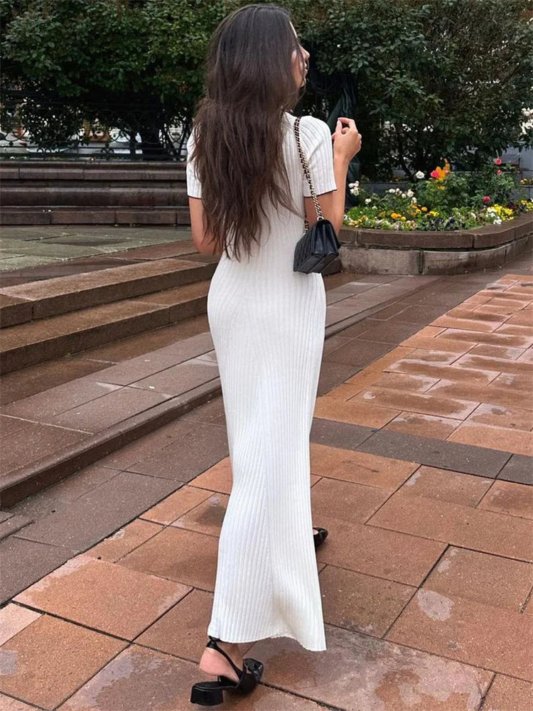 WW | Patchwork Revers Strick Maxi Kleid