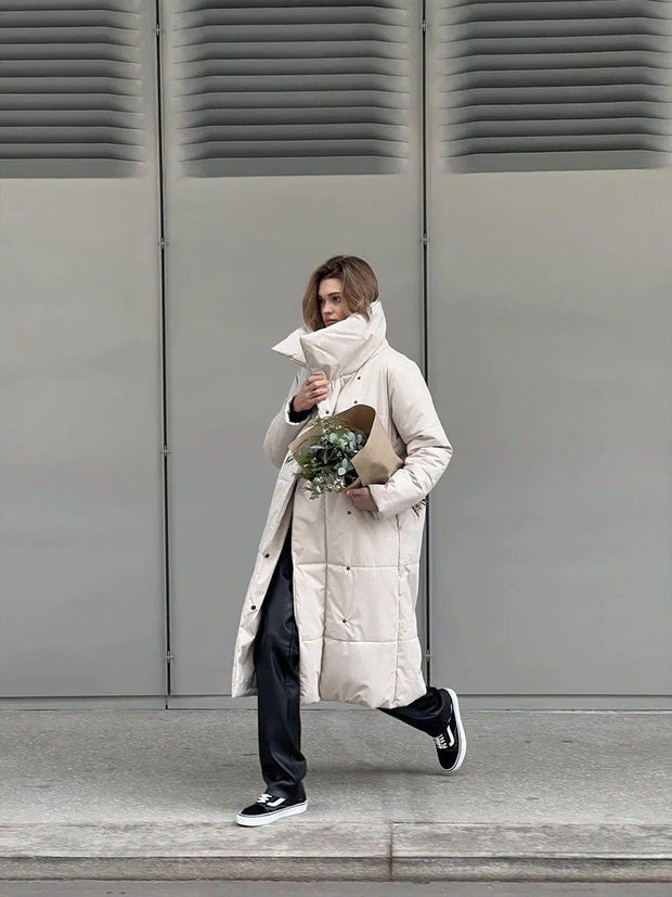 WW | Langer Wintermantel mit breitem elegantem Kragen
