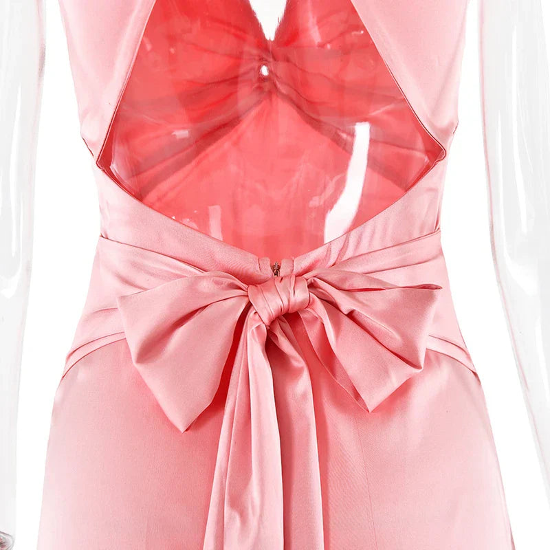 WW | Schleife Rückenfrei Abend Maxi Kleid