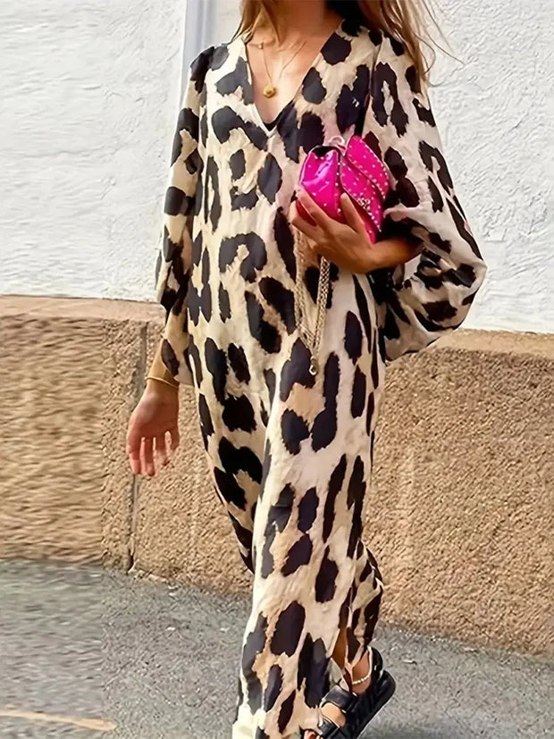 WW | Kleid mit Leopardenmuster und Dreiviertelärmeln