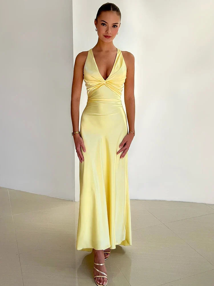 WW | Schleife Rückenfrei Abend Maxi Kleid