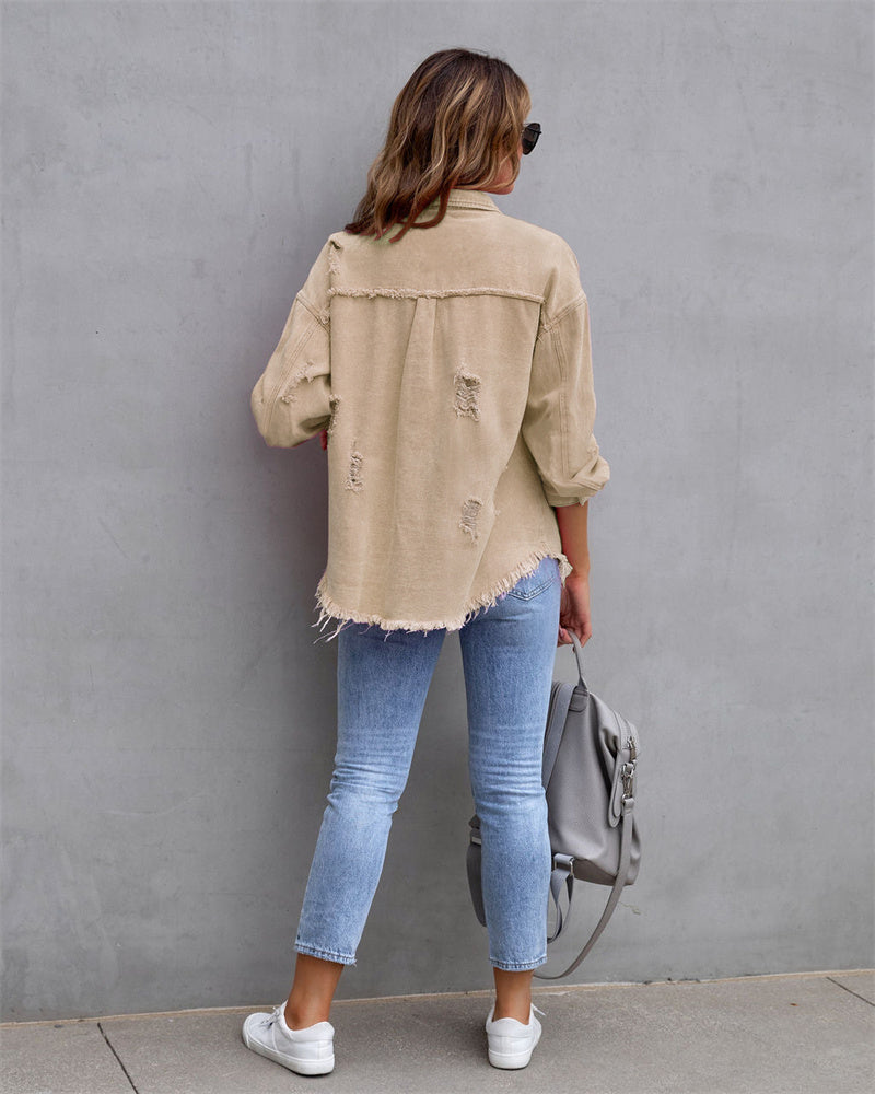 Shirt-Style Jeancoat mit Löchern