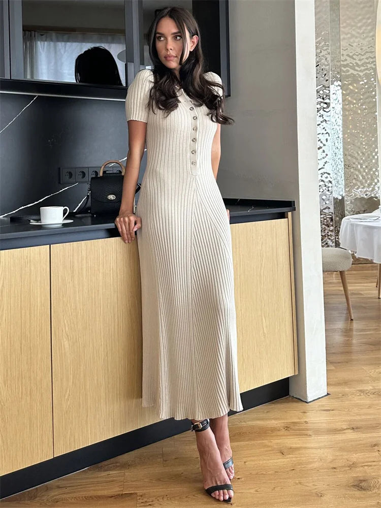 WW | Patchwork Revers Strick Maxi Kleid