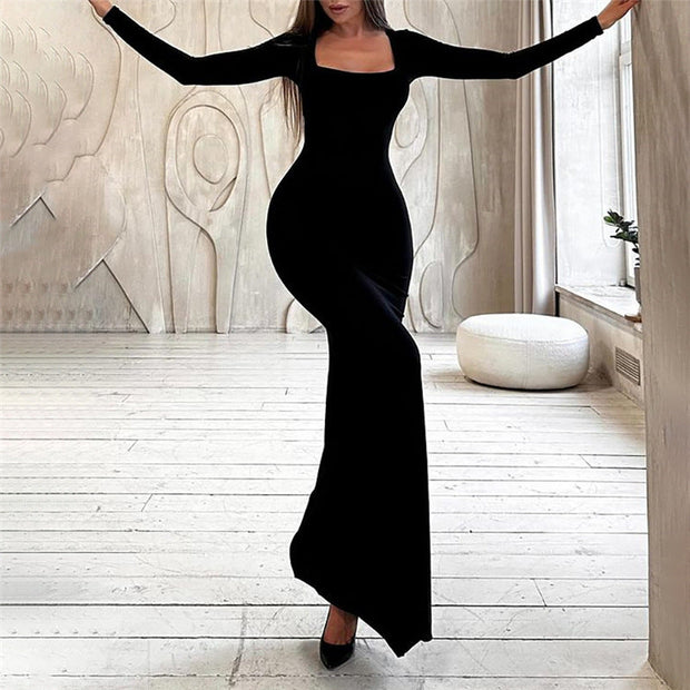 WW | Elegantes Langarm-Bodycon-Maxikleid