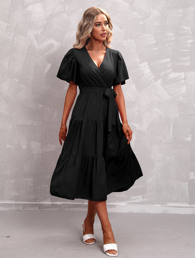 WW - Schwarzes Midikleid mit Rüschen
