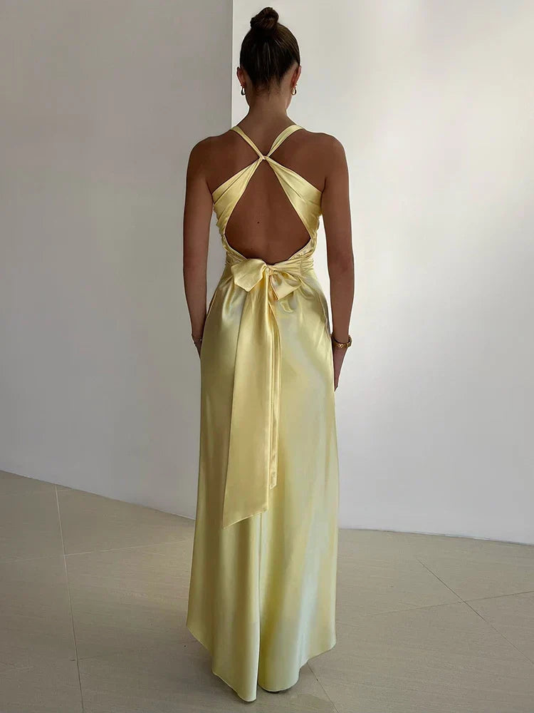 WW | Schleife Rückenfrei Abend Maxi Kleid