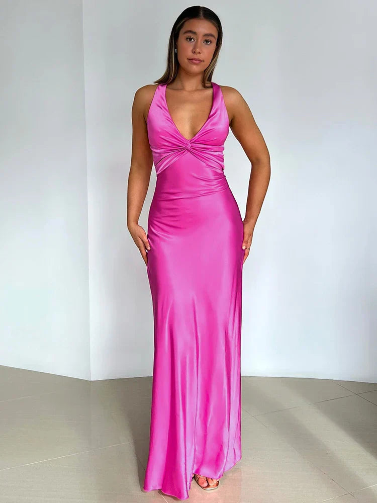 WW | Schleife Rückenfrei Abend Maxi Kleid