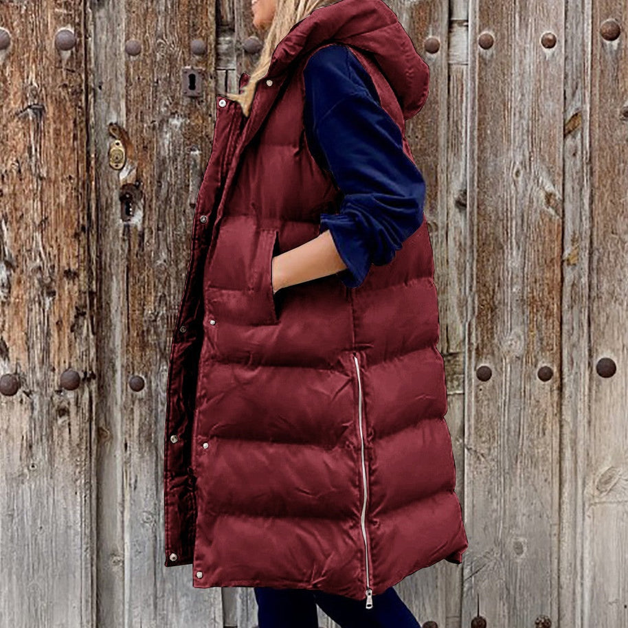 W&W Kapuze Lange Weste Lässig Mode Einreihig Jacke