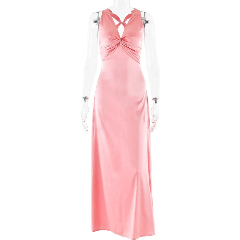 WW | Schleife Rückenfrei Abend Maxi Kleid