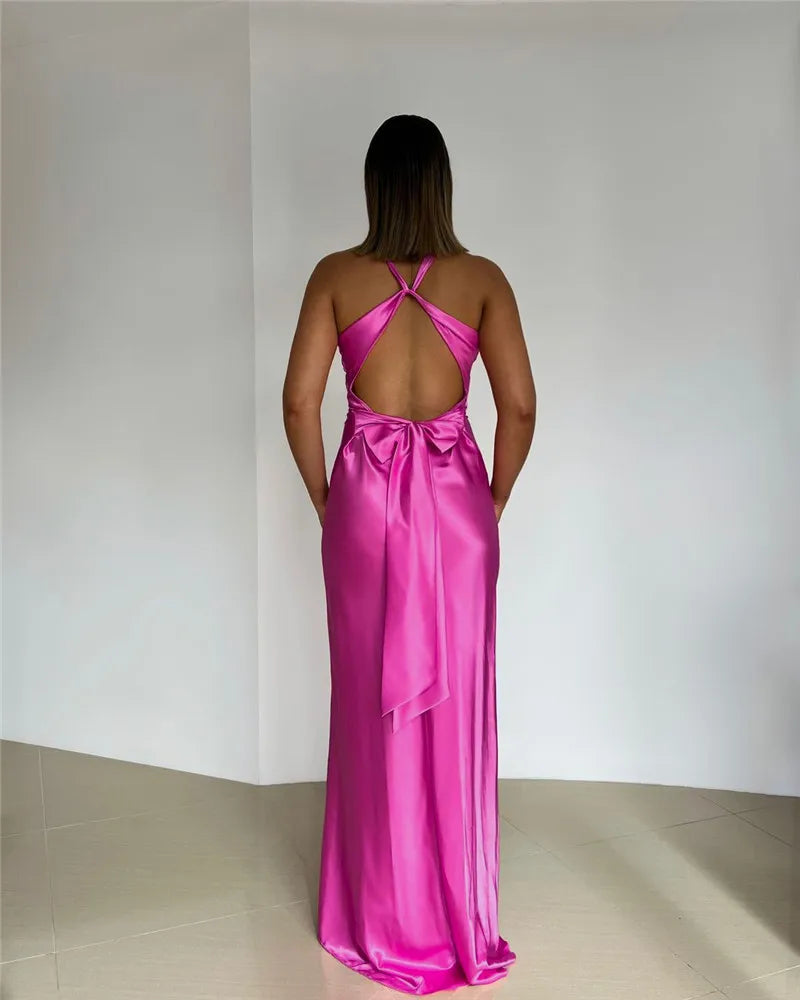 WW | Schleife Rückenfrei Abend Maxi Kleid