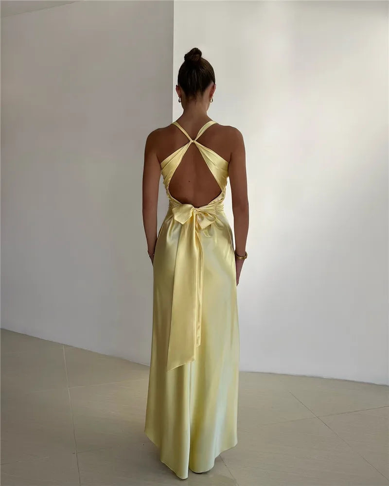WW | Schleife Rückenfrei Abend Maxi Kleid