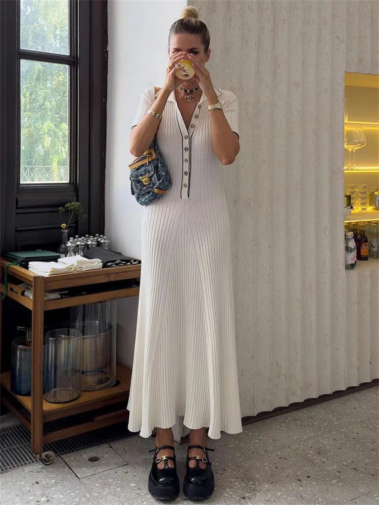 WW | Patchwork Revers Strick Maxi Kleid