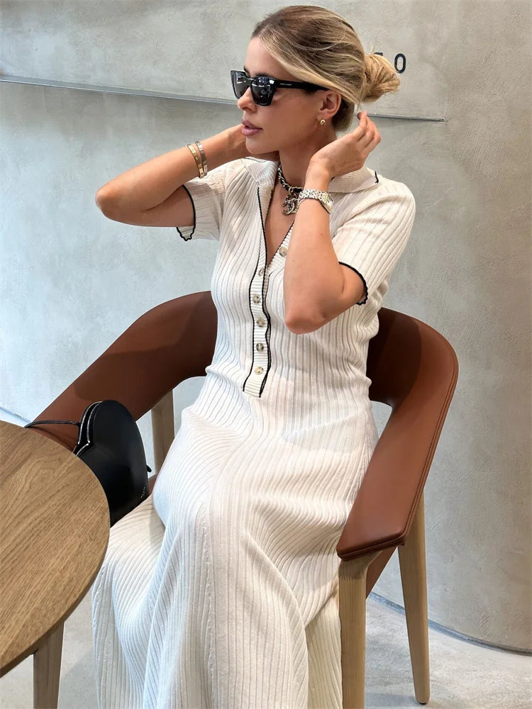 WW | Patchwork Revers Strick Maxi Kleid