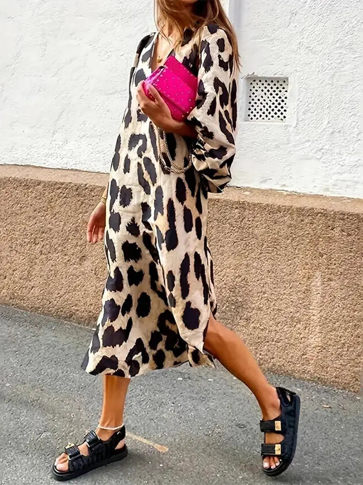 WW | Kleid mit Leopardenmuster und Dreiviertelärmeln